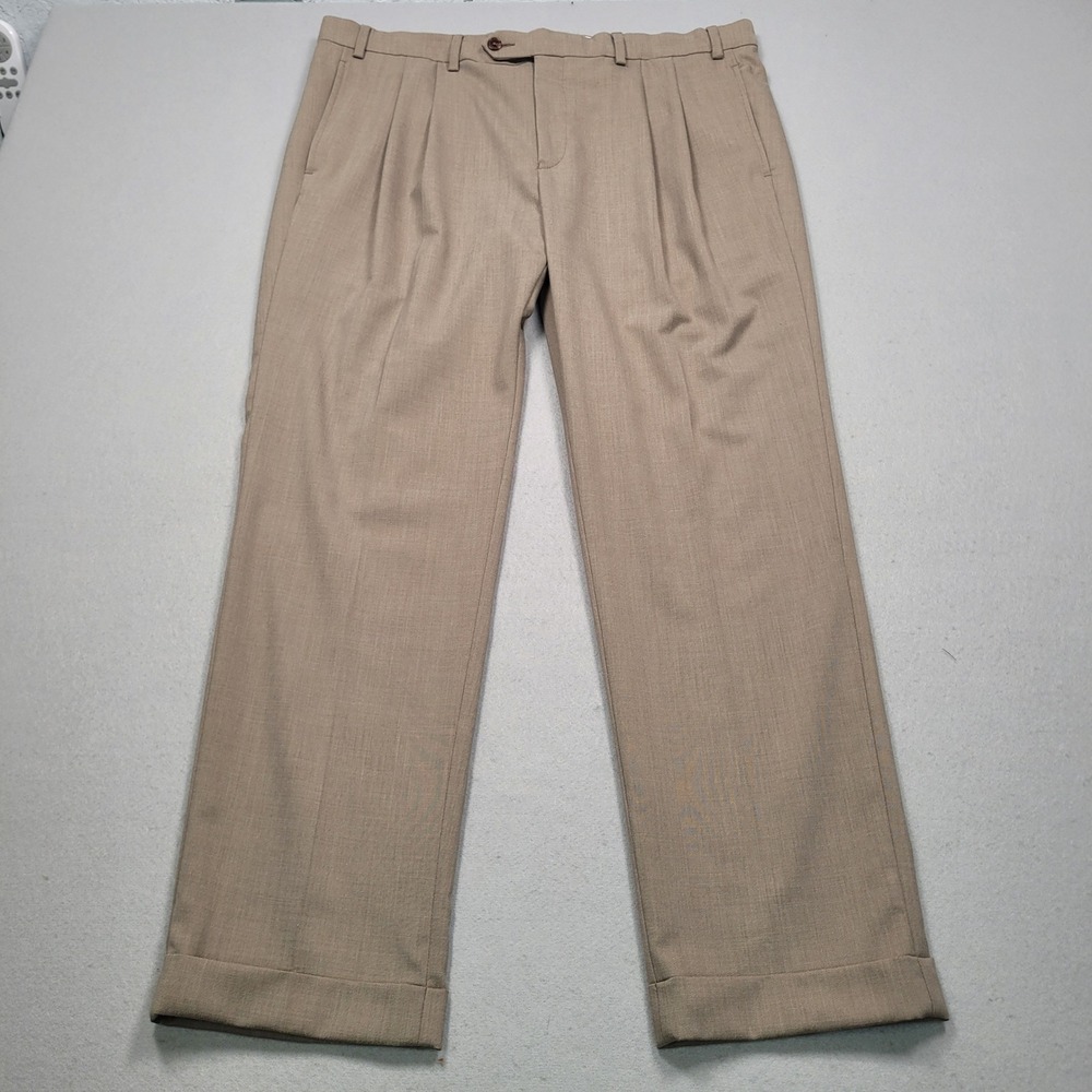 Lauren Ralph Lauren Mens 38x30 Pleated Cuffed Dress Pants Tan Brown Black Label